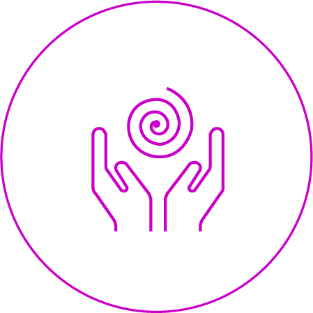 Egy lila ikon a Masszázs Varázs csakra masszázsáról.