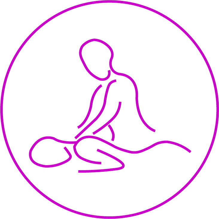 Egy lila ikon a Masszázs Varázs hátmasszázsáról.